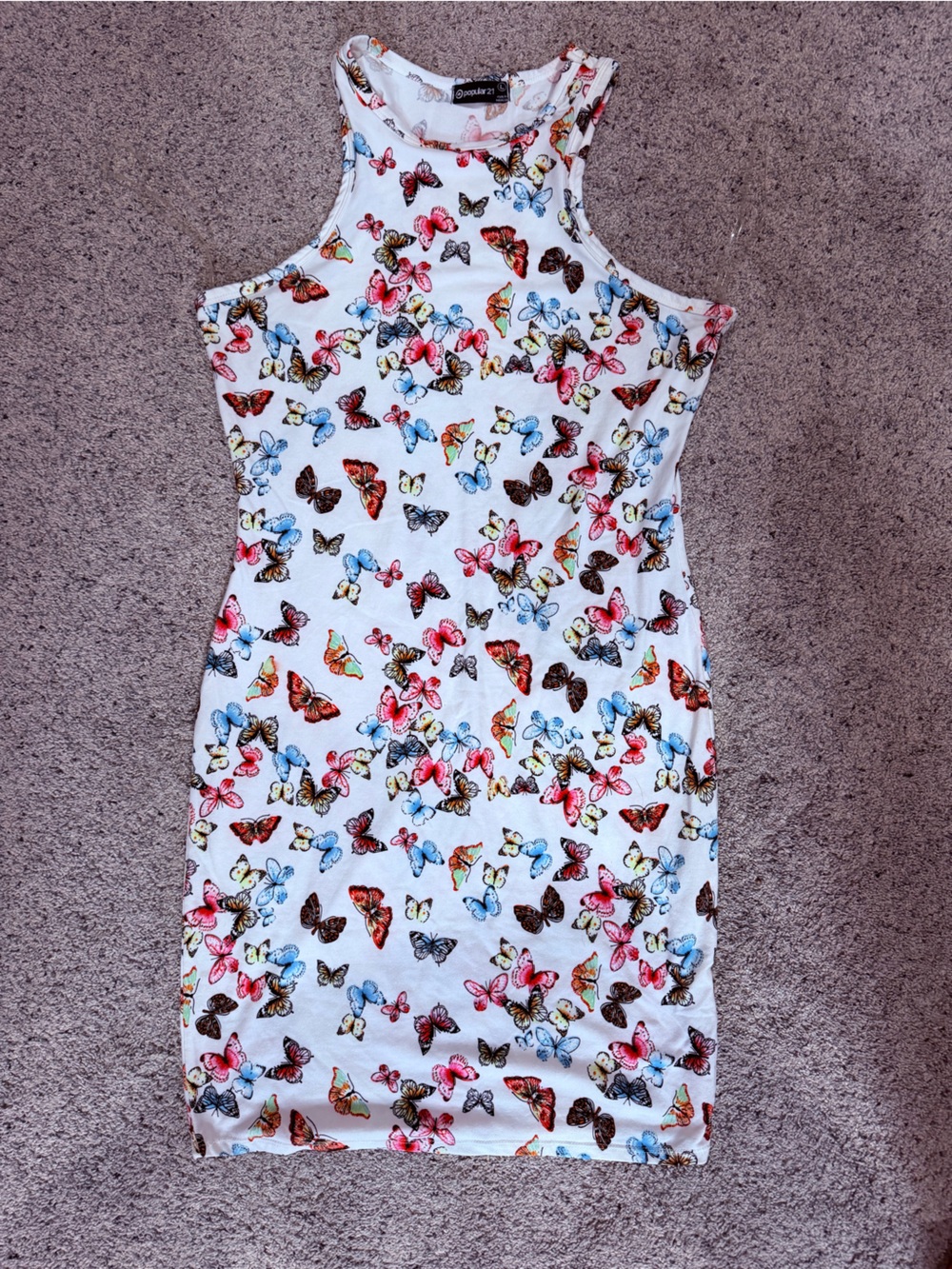 Butterfly Print Tank Dress - White with Multicolor Butterflies